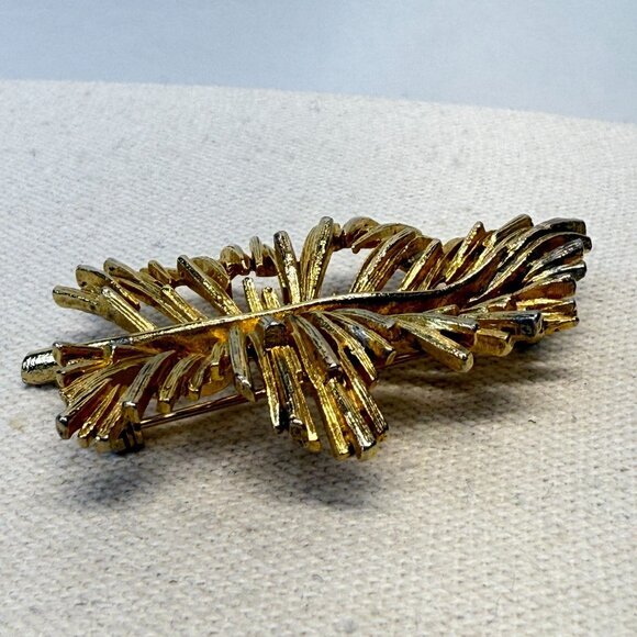 Lisner Vintage Leaf Brooch Gold-Tone Retro Mid-Century MCM Signed Statement - Picture 4 of 8